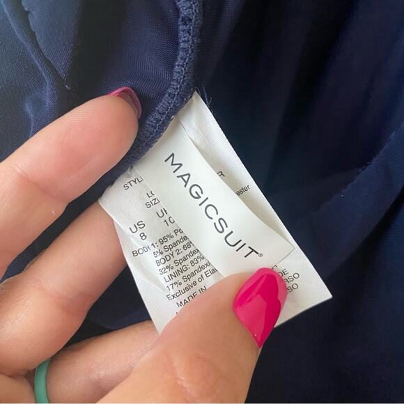 Magicsuit | Yvonne One Piece Swimsuit Dress Halter Neck Ruched Navy Blue Size 8 - Picture 8 of 8